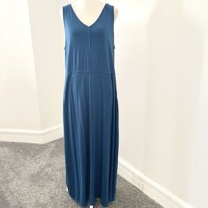 J Jill Maxi Dress Womens Large Tall Sleeveless Blue Keyhole Button Back Pockets